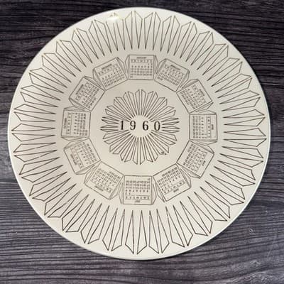 Vintage 1960 Calendar 10" Plate Gold Decoration on Cream Bowling Green OH Jewler