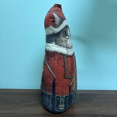 VTG Standing Christmas Cat Santa Paws Door Stop Doll Fiddlers Elbow Toy Work 15" - Thumbnail 9