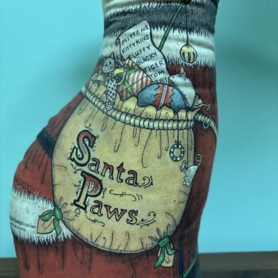 VTG Standing Christmas Cat Santa Paws Door Stop Doll Fiddlers Elbow Toy Work 15" - Thumbnail 8