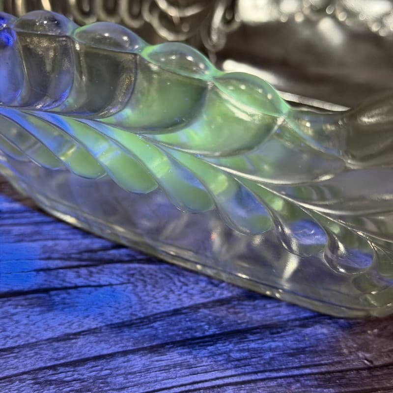 Antique Adams and Company Plume Pattern EAPG Square Master Berry Bowl UV Reactiv - Thumbnail 9