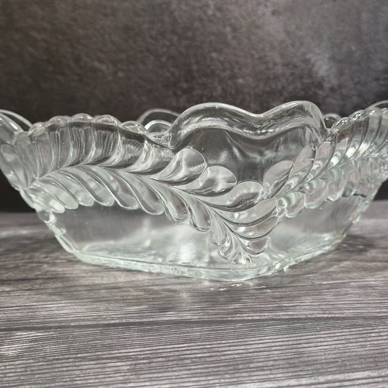 Antique Adams and Company Plume Pattern EAPG Square Master Berry Bowl UV Reactiv - Thumbnail 3