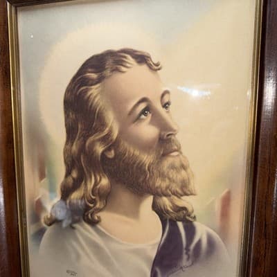 1941 Jesus Print “Inspiration” McConnell S P Co Frame 16.5x13.5 Vtg - Thumbnail 4