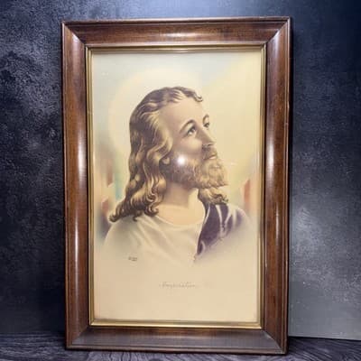 1941 Jesus Print “Inspiration” McConnell S P Co Frame 16.5x13.5 Vtg