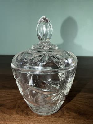 Vintage Anchor Hocking Clear Prescut Glass Star of David Sugar Bowl w/ Lid - Thumbnail 3