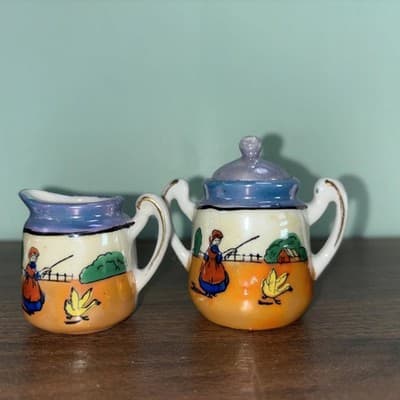 Vintage Japanese Lusterware Miniature Porcelain Tea Set Collectible 15 Pcs - Thumbnail 8