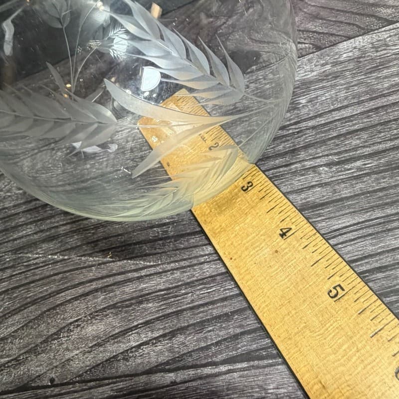 Vintage Hand-Engraved Wheat Grain Etched Crystal Rose Bowl Vase Rose Bowl - Thumbnail 8