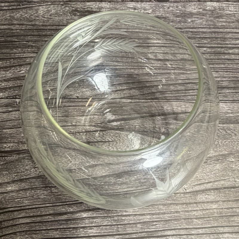 Vintage Hand-Engraved Wheat Grain Etched Crystal Rose Bowl Vase Rose Bowl - Thumbnail 2