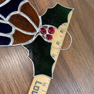 Vintage Stained Glass Christmas Bells With Holly Sun Catcher 5.5" x 5.5" (2) - Thumbnail 9