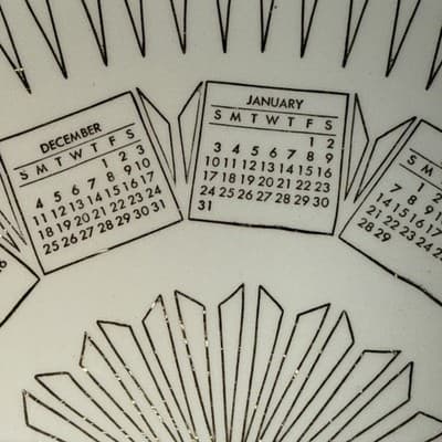 Vintage 1960 Calendar 10" Plate Gold Decoration on Cream Bowling Green OH Jewler - Thumbnail 6