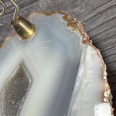 Vintage Gray Geode Brass Large Paper Clip Recipe Or Note Holder Desk Stone - Thumbnail 11