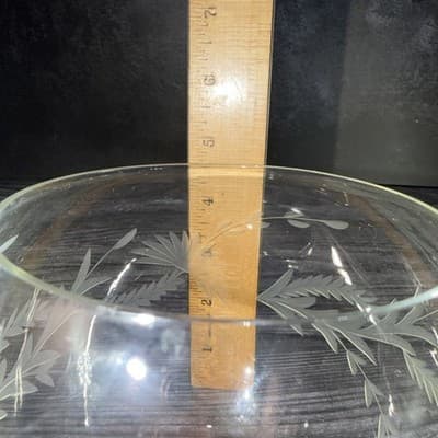 Etched Leaves And Flowers On Round Glass Crystal Flower Vase Rose Bowl Vintage - Thumbnail 12