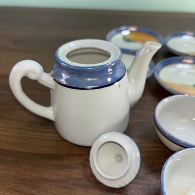 Vintage Japanese Lusterware Miniature Porcelain Tea Set Collectible 15 Pcs - Thumbnail 18