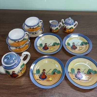 Vintage Japanese Lusterware Miniature Porcelain Tea Set Collectible 15 Pcs - Thumbnail 2