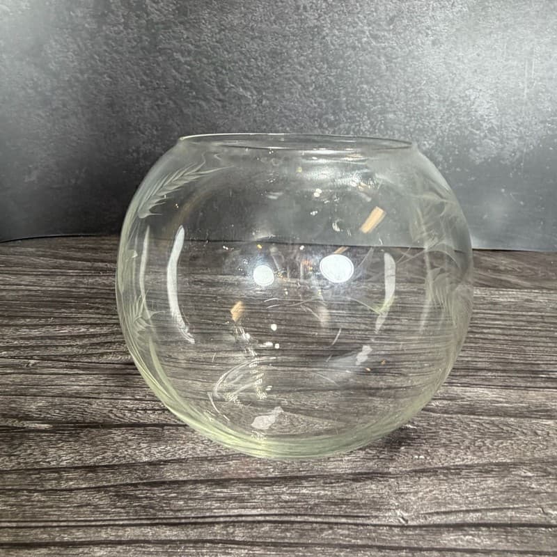 Vintage Hand-Engraved Wheat Grain Etched Crystal Rose Bowl Vase Rose Bowl - Thumbnail 3