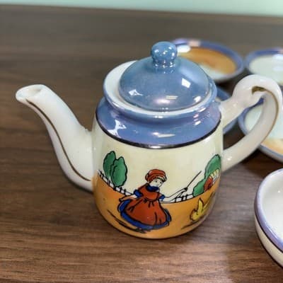 Vintage Japanese Lusterware Miniature Porcelain Tea Set Collectible 15 Pcs - Thumbnail 16