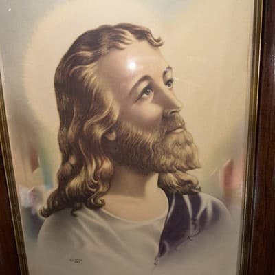 1941 Jesus Print “Inspiration” McConnell S P Co Frame 16.5x13.5 Vtg - Thumbnail 2
