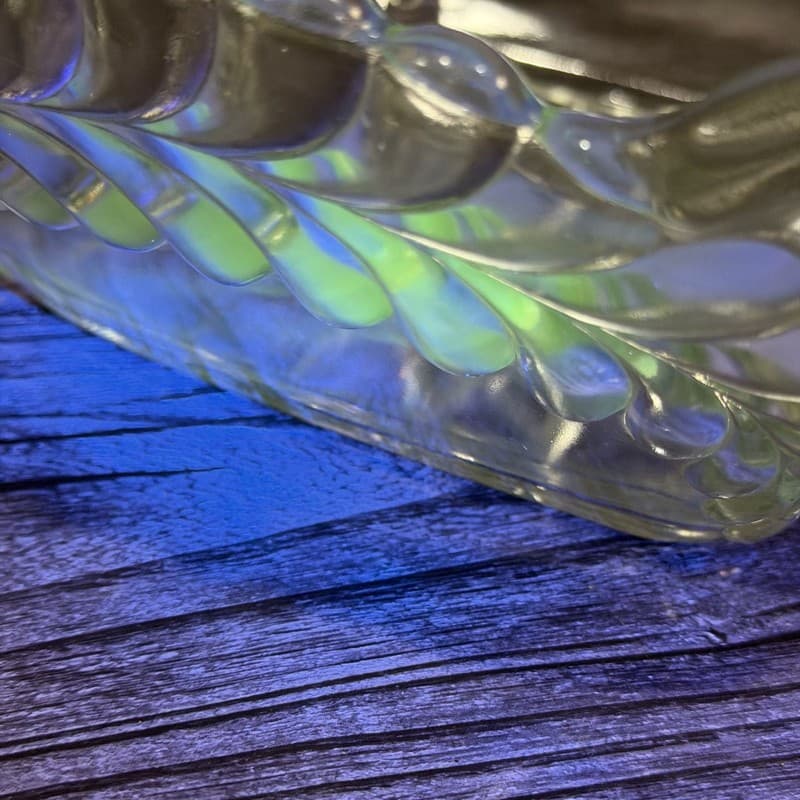 Antique Adams and Company Plume Pattern EAPG Square Master Berry Bowl UV Reactiv - Thumbnail 7
