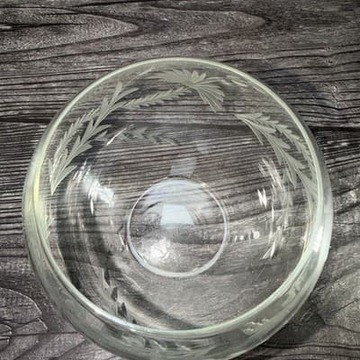 Etched Leaves And Flowers On Round Glass Crystal Flower Vase Rose Bowl Vintage - Thumbnail 6