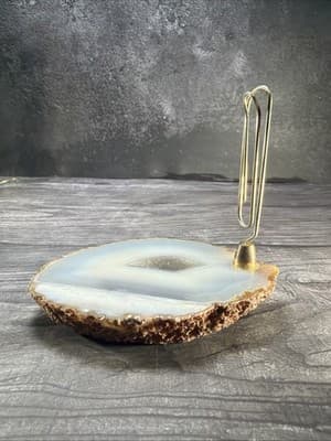 Vintage Gray Geode Brass Large Paper Clip Recipe Or Note Holder Desk Stone - Thumbnail 2