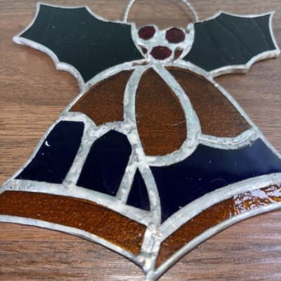 Vintage Stained Glass Christmas Bells With Holly Sun Catcher 5.5" x 5.5" (2) - Thumbnail 7