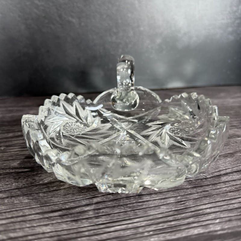 AMERICAN BRILLIANT PERIOD (ABP) CUT GLASS "NAPPY" DISH, STARBURST & FANS - Thumbnail 9