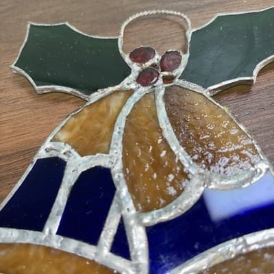 Vintage Stained Glass Christmas Bells With Holly Sun Catcher 5.5" x 5.5" (2) - Thumbnail 8