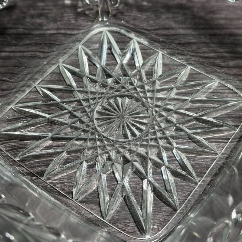 Antique Adams and Company Plume Pattern EAPG Square Master Berry Bowl UV Reactiv - Thumbnail 17