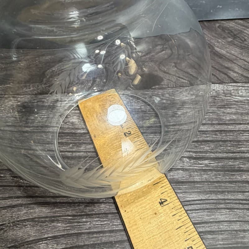 Vintage Hand-Engraved Wheat Grain Etched Crystal Rose Bowl Vase Rose Bowl - Thumbnail 9