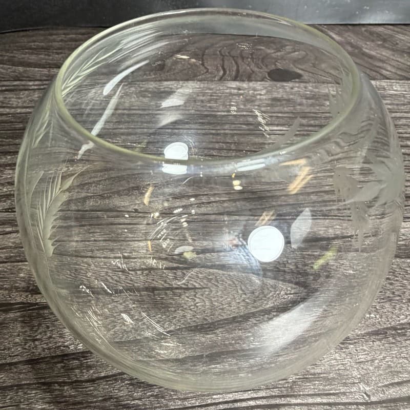 Vintage Hand-Engraved Wheat Grain Etched Crystal Rose Bowl Vase Rose Bowl - Thumbnail 6