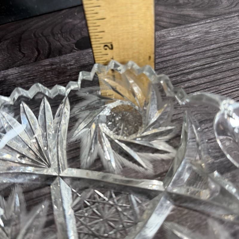 AMERICAN BRILLIANT PERIOD (ABP) CUT GLASS "NAPPY" DISH, STARBURST & FANS - Thumbnail 15