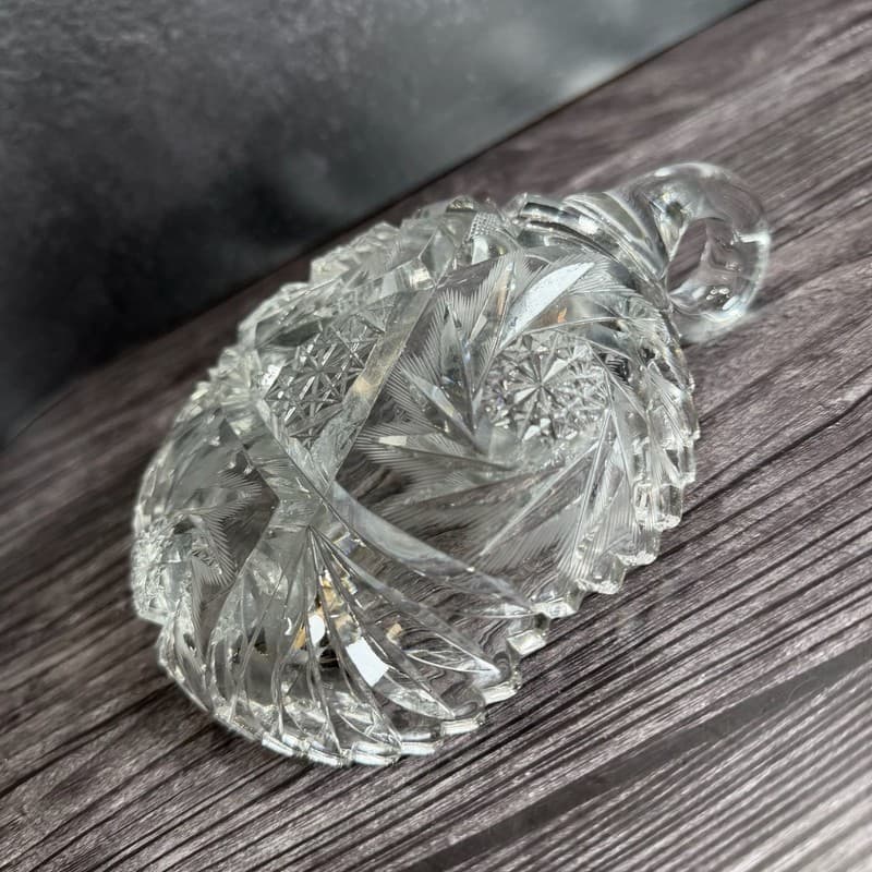 AMERICAN BRILLIANT PERIOD (ABP) CUT GLASS "NAPPY" DISH, STARBURST & FANS - Thumbnail 13