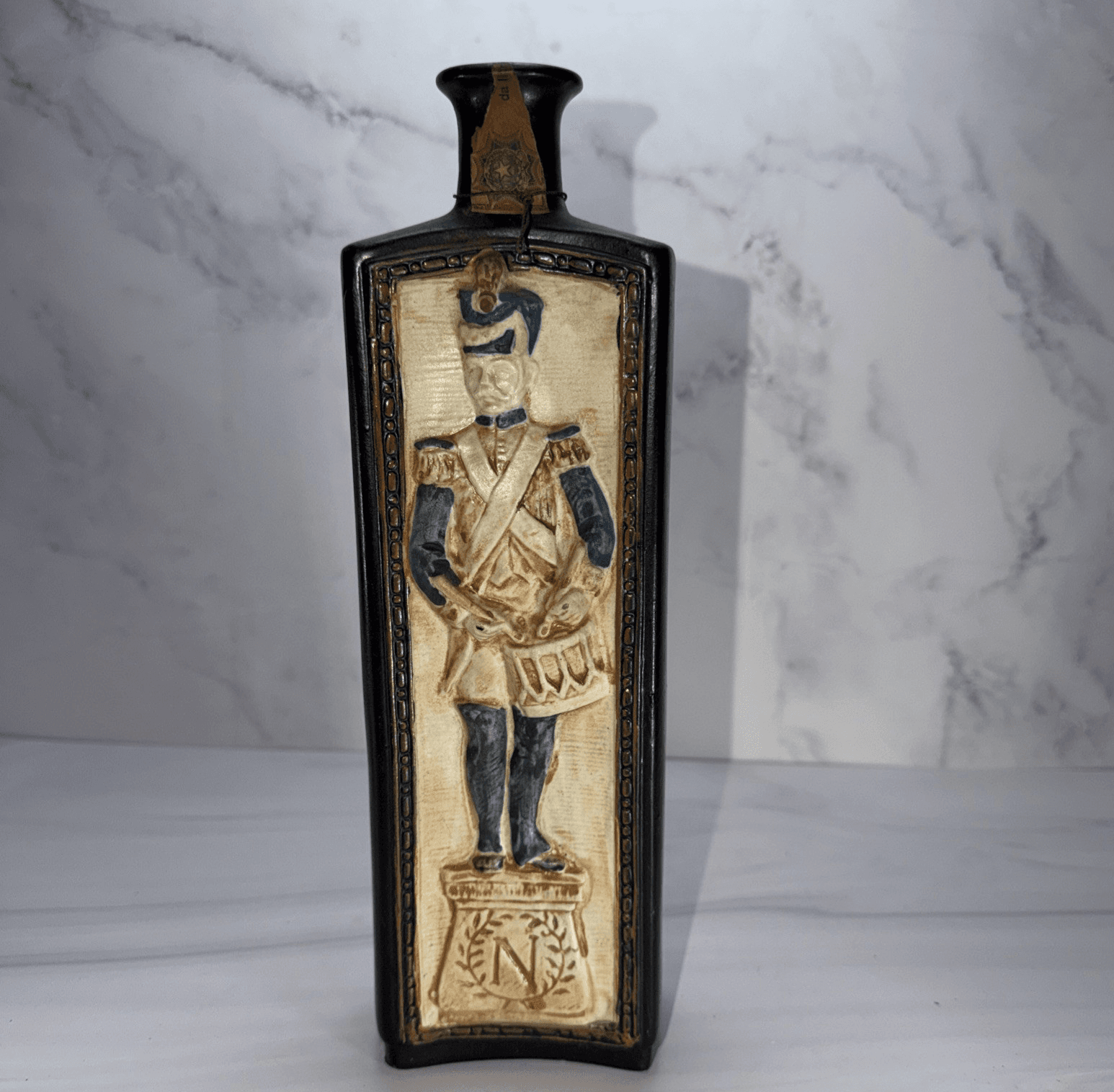 Millefiori Cucchi. Soldier bottle stone ware Italy Liquor Bottle Empty Vintage