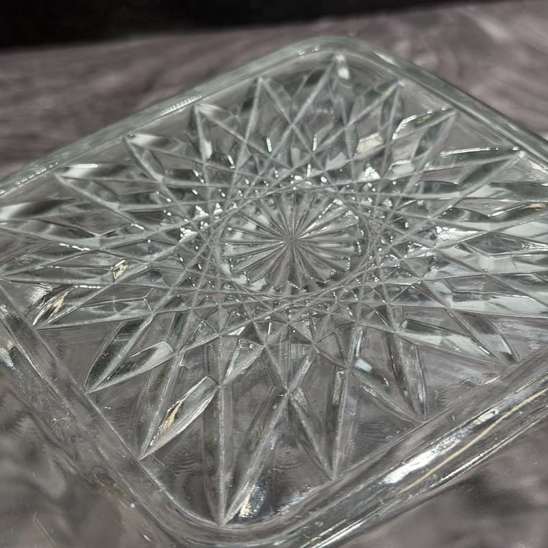 Antique Adams and Company Plume Pattern EAPG Square Master Berry Bowl UV Reactiv - Thumbnail 21