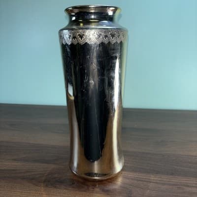 Vintage Etched Floral Peacock Gold Color Tall Vase Made In Japan Flowers - Thumbnail 5