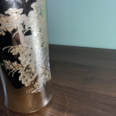 Vintage Etched Floral Peacock Gold Color Tall Vase Made In Japan Flowers - Thumbnail 8