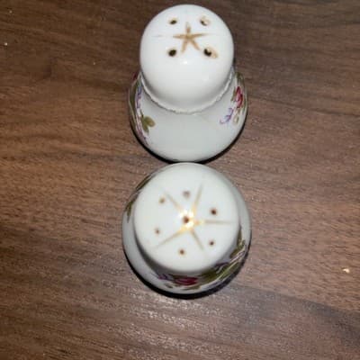 Vtg Pompadour Rose - Japan - Salt & Pepper Shaker White Gold And Pink - Thumbnail 10