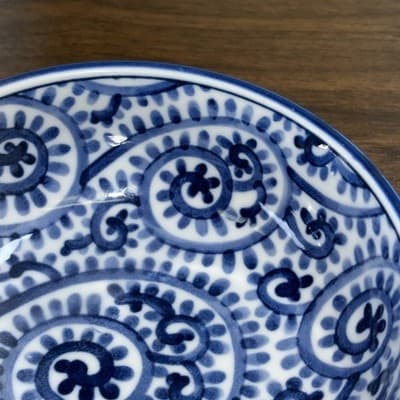 Small Vintage Chinese Porcelain Footed Blue & White Rice Bowl Trinket Dish - Thumbnail 6