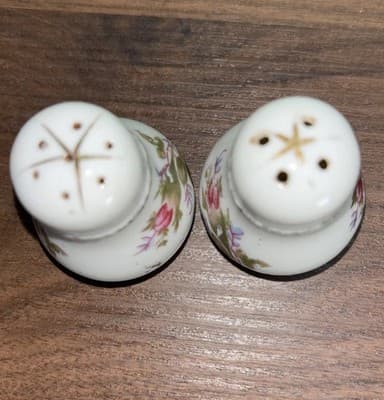 Vtg Pompadour Rose - Japan - Salt & Pepper Shaker White Gold And Pink - Thumbnail 6