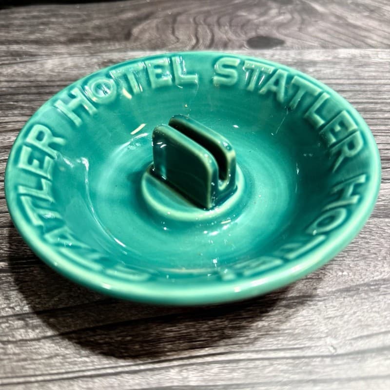 Vintage Hotel Statler Teal Green Ceramic Matchbook Holder Dish - Thumbnail 2