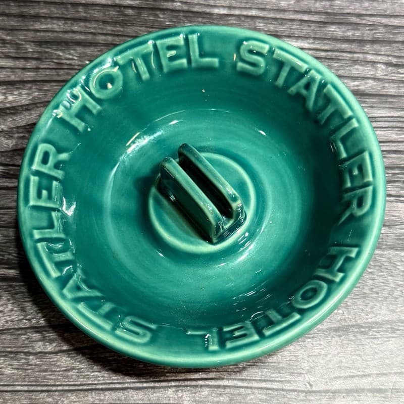 Vintage Hotel Statler Teal Green Ceramic Matchbook Holder Dish