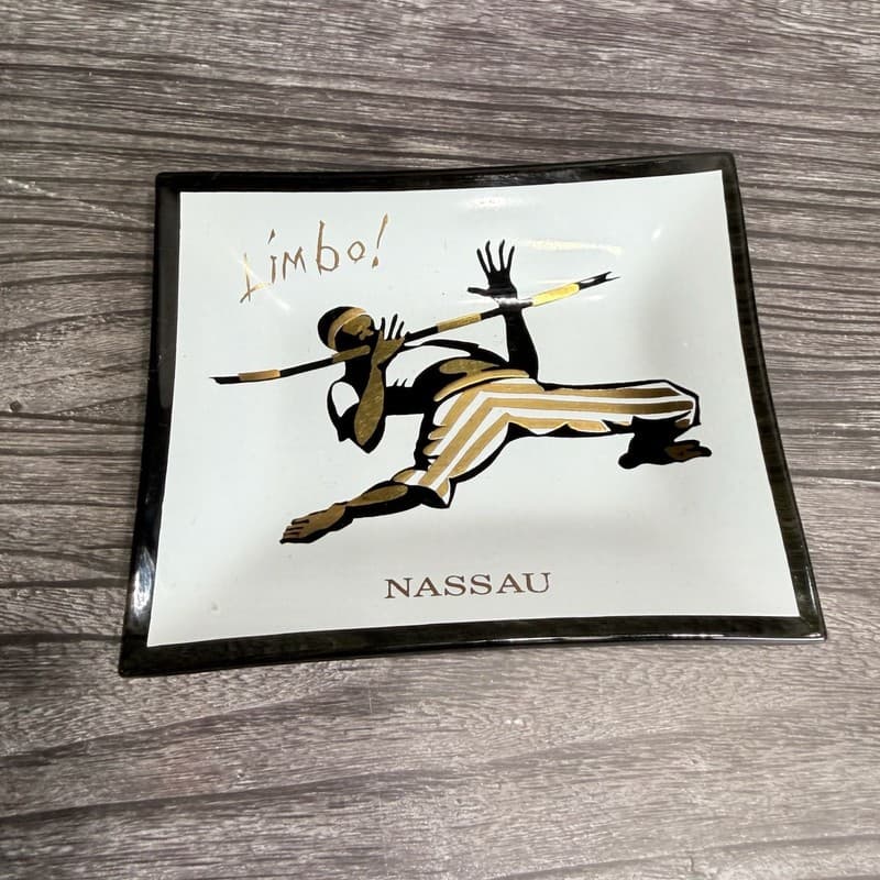 Vintage Mid-Century Nassau Limbo Smoked Glass Souvenir Trinket Tray
