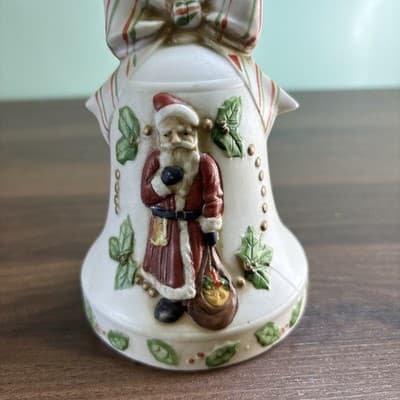 Midwest importers ceramic bell Santa music box mistletoe Plays White Christmas - Thumbnail 2