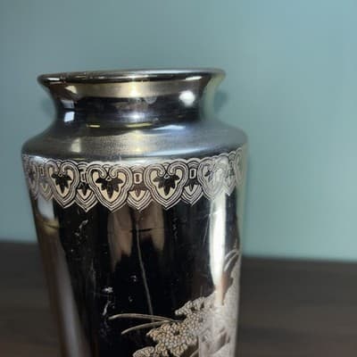Vintage Etched Floral Peacock Gold Color Tall Vase Made In Japan Flowers - Thumbnail 7