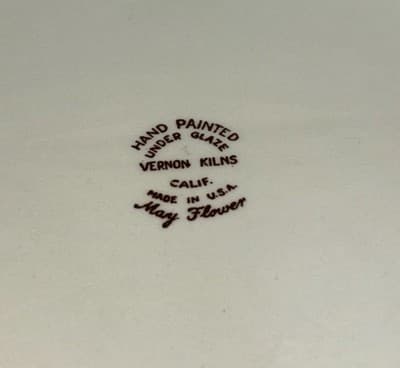 Vintage Vernon Kilns Oval Serving Platter 14” May Flower; Made USA Hand Paint - Thumbnail 8