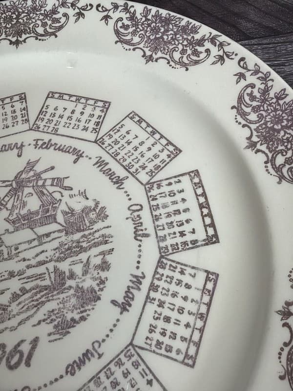 Vintage Taylor Smith Taylor 1961 Calendar Plate Windmill Scene Brown Transferwar - Thumbnail 4