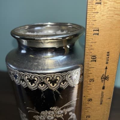 Vintage Etched Floral Peacock Gold Color Tall Vase Made In Japan Flowers - Thumbnail 11