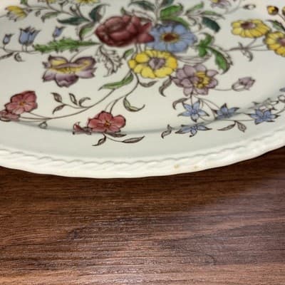 Vintage Vernon Kilns Oval Serving Platter 14” May Flower; Made USA Hand Paint - Thumbnail 3
