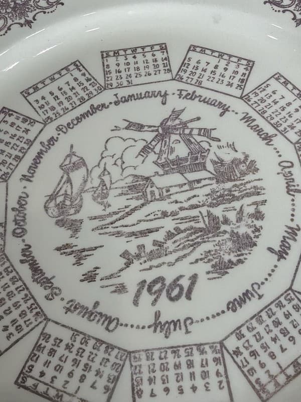 Vintage Taylor Smith Taylor 1961 Calendar Plate Windmill Scene Brown Transferwar - Thumbnail 5