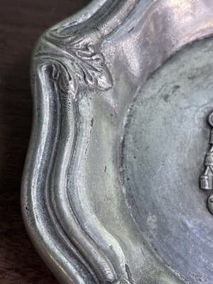 Vintage Oneida Portugal Pewter Dish Cross Crest Deus Super Omnia GOD OVER ALL - Thumbnail 6