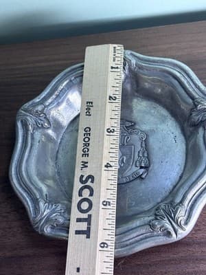 Vintage Oneida Portugal Pewter Dish Cross Crest Deus Super Omnia GOD OVER ALL - Thumbnail 13